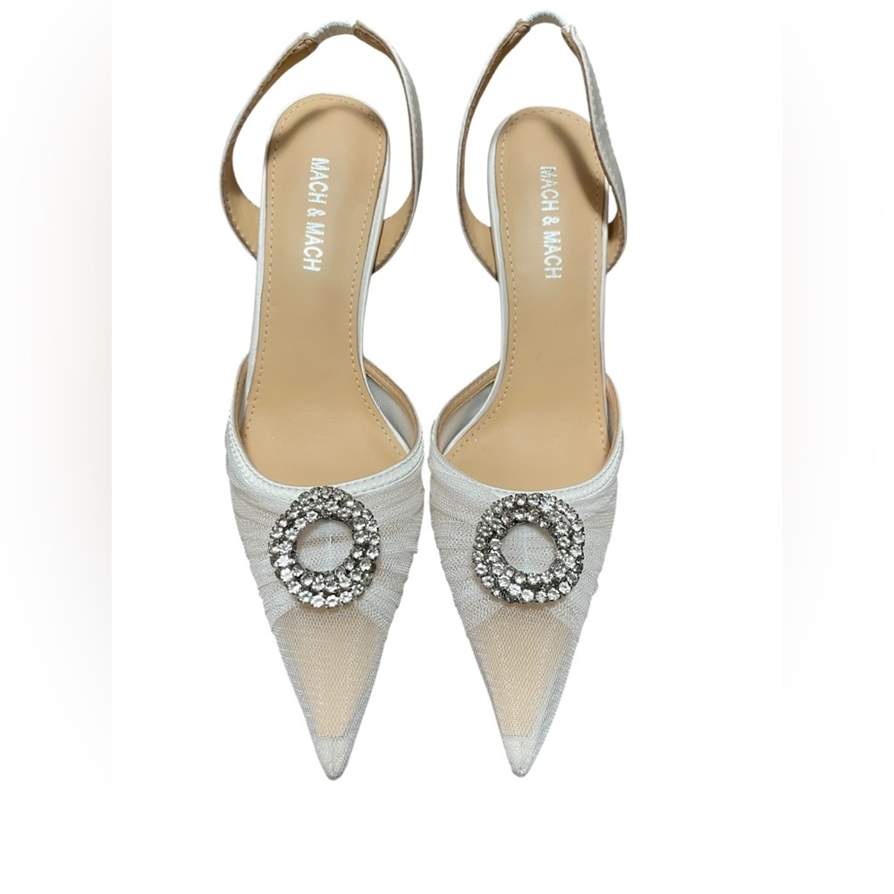 MACH & MACH White galaxy mesh heels with rhinestone embellishments size 38/US8 - Picture 1 of 5